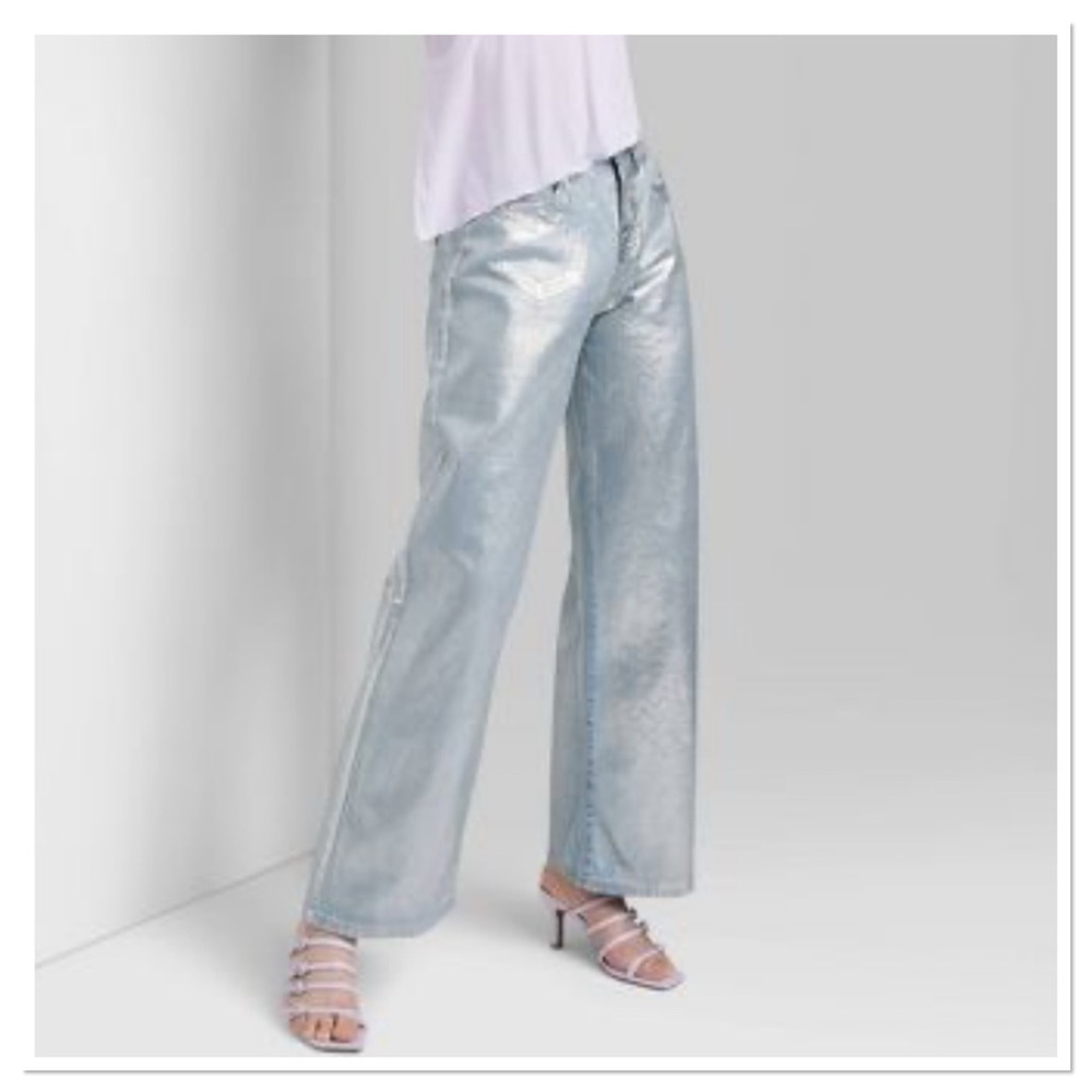 Women’s High Rise Wide Leg Coated Baggy Jeans Wild Fable
